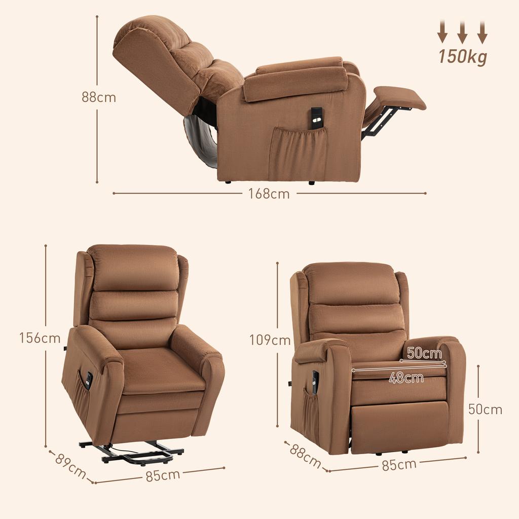 Poltrona Alzapersona Reclinable At 160 Degrees With Footrest And Remote Control In Velvet 85x88x109 Cm Brown