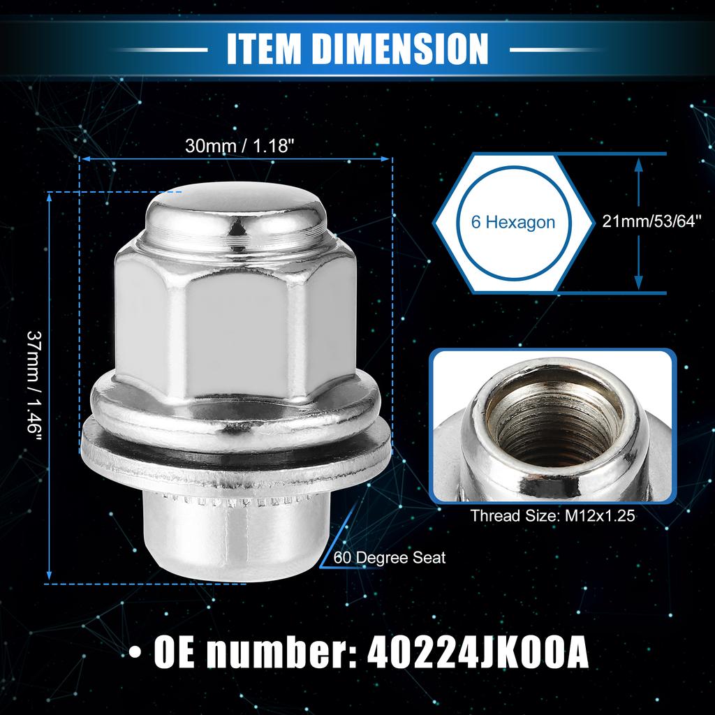 UXCELL Auto 10 Pcs Wheel Lug Nuts Vehicle M12x1.25 Nuts Carbon Steel Tire Lugnuts 40224JK00A for Nissan 370Z 2009-2015