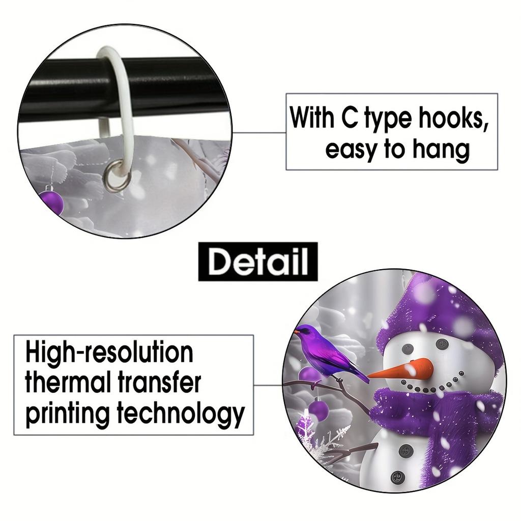 4Pcs Bathroom Shower Curtain Set Purple Snowman Bathroom Curtain With 12 Hooks Non Slip Rugs Toilet Cover Mat Bathroom Partition