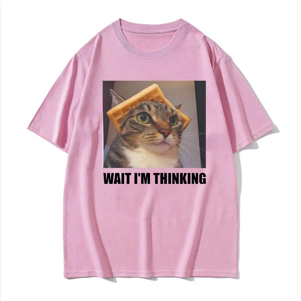 Wait Lm Thinking Funny Cat Meme Tee Shirt Women Clothing Fashion Humor Trend Tshirts Casual Kitten Printed Cute Y2k Streetwear S