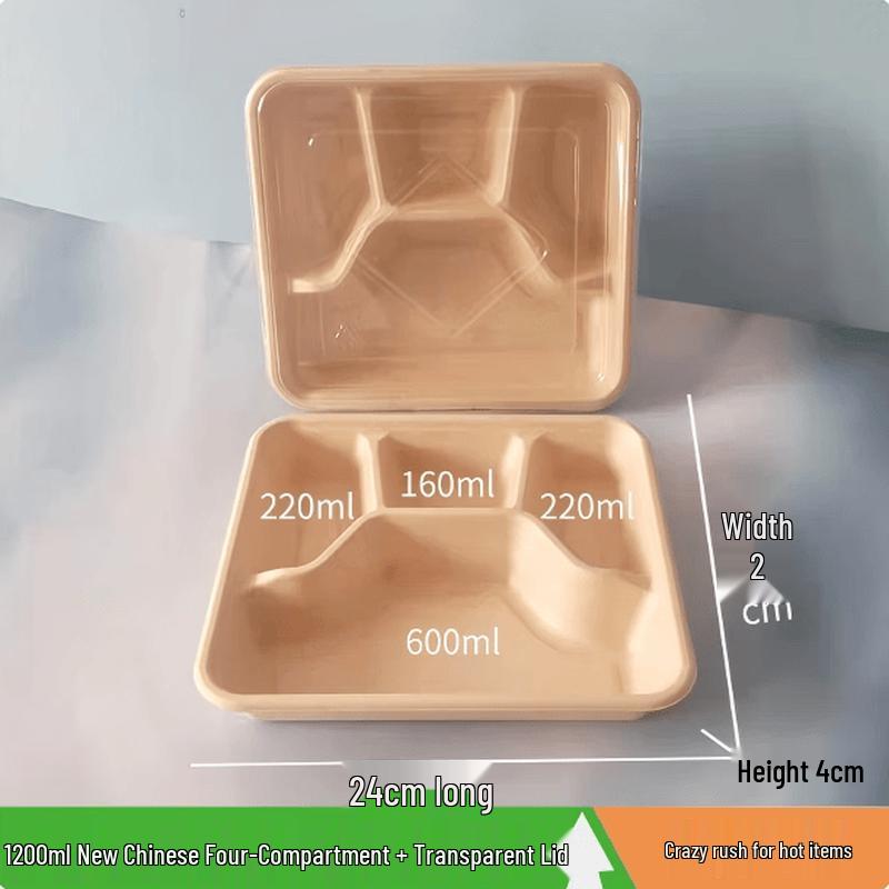 Mubaisen Transparent Disposable 4-Compartment Food Containers