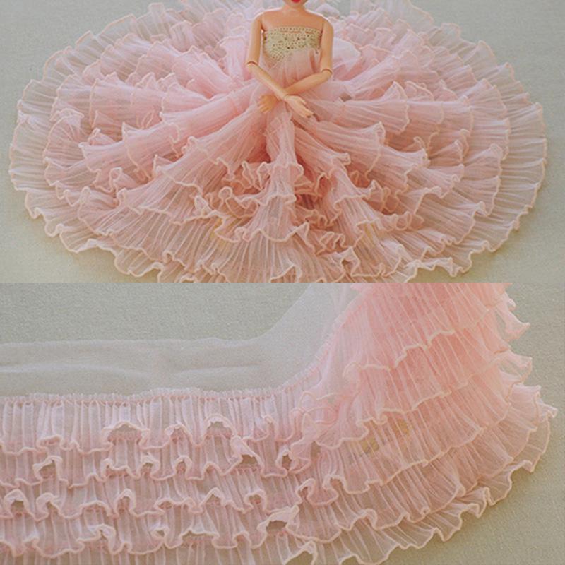 

1Yard 18Cm Wide Ruffles Lace Tulle 5 Layesr Pleated Mesh Fabric Fringe Ribbon Lace Collar Edge Trim Dress Guipure Sewing Decor 1yard