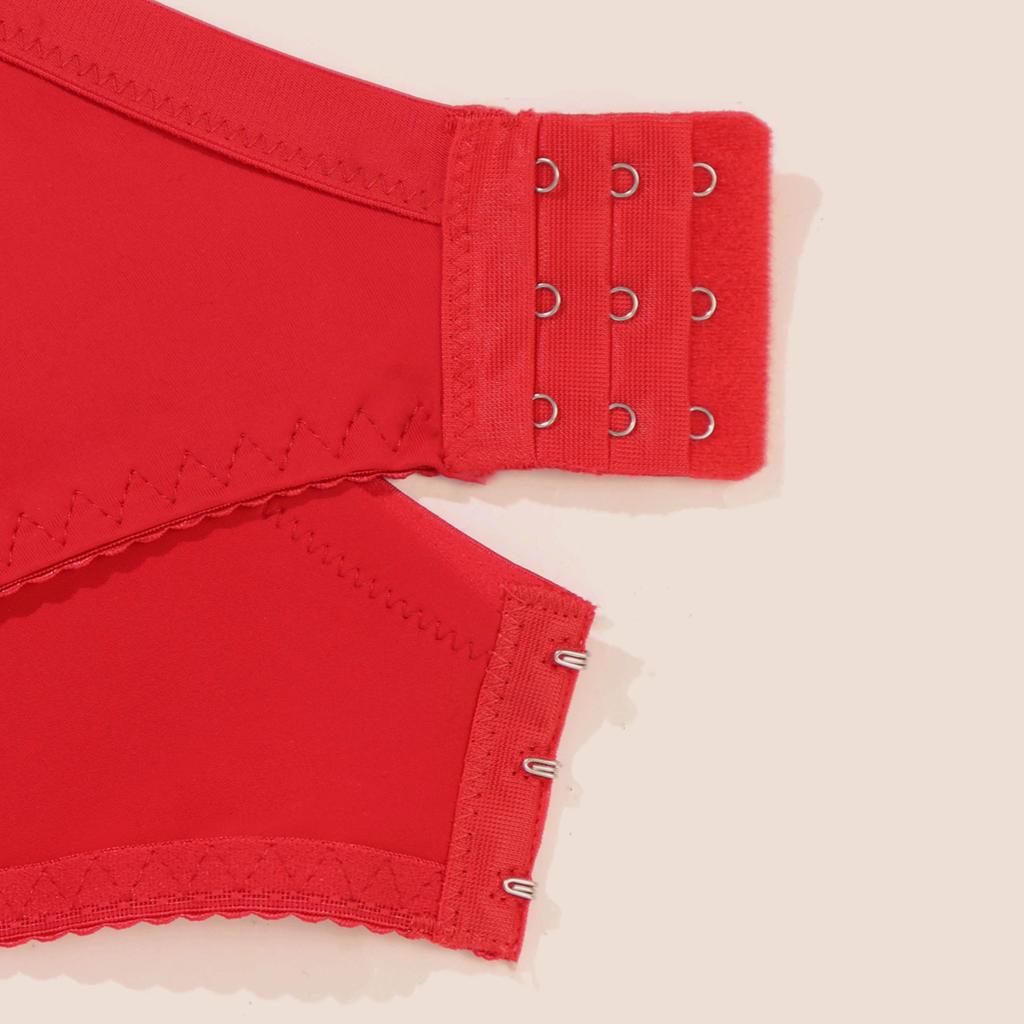 Plus Size Red Lace Bra and Panty Set, Adjustable Hook Closure Sexy Lingerie for Women