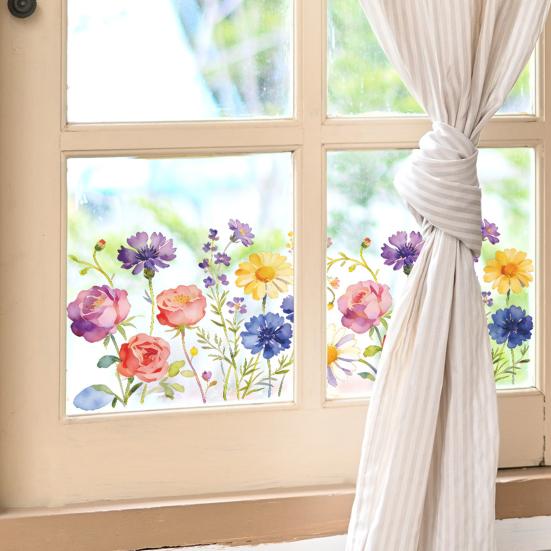 Glass Sticker Double Sided Visual Graphic Removable Waterproof Flower Wall Stickers Windows Walls Decoration
