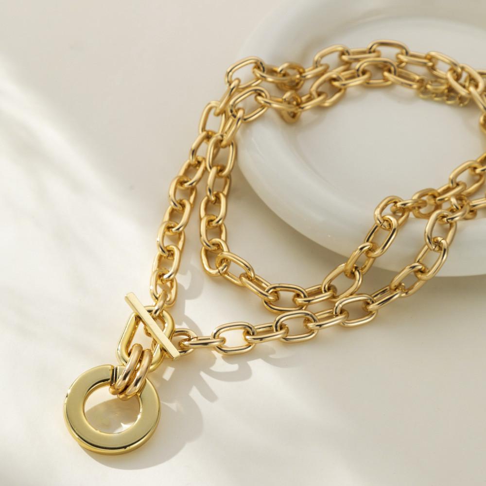 Layered Aluminum Stylish Chain Necklace With Geometric Metal Lock For Women