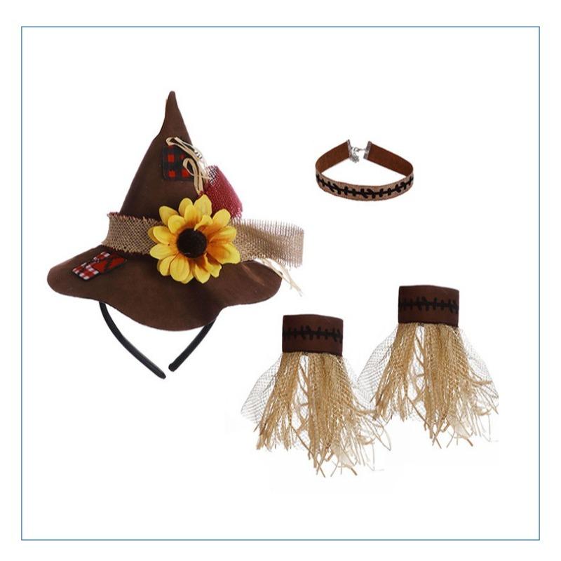 

4pcs Set of Straw Props Carnival Party Decoration Set Halloween Adult Hat Glove Necklace Cosplay