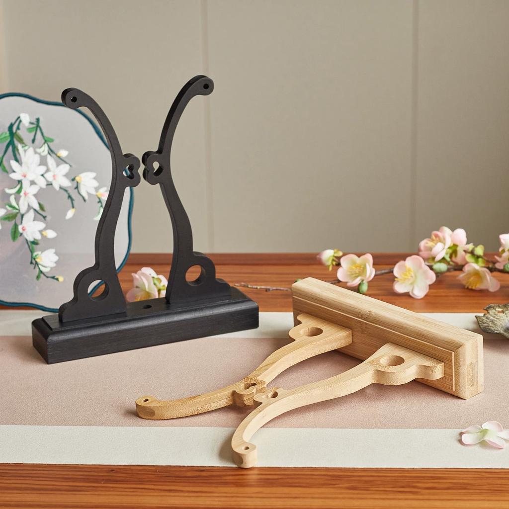 Chinese Bamboo Fan Frame Fan Holder Circular Fan Temple Fan Display Stand Base Holder Shelf Supports Fan Display Stand Bamboo Stand