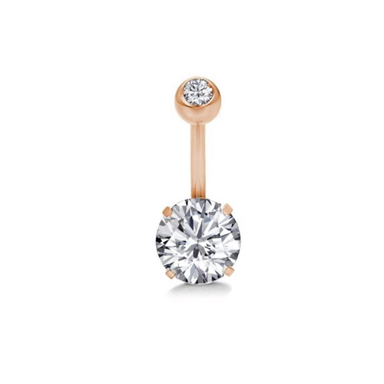 Heart-shaped Round Piercing Jewelry Navel Ring, Copper Inlaid Zircon Stainless Steel Navel Nail