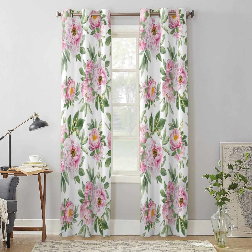 Vintage Pattern Texture Hibiscus Flower Window Curtains In The Living RoomKitchen Window Curtains Hotel Printed Drapes
