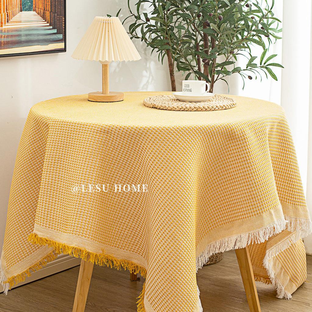 Tablecloth Japanese Thickened Cotton And Linen Fabric High-End Light Luxury Retro Waffle Dining Table Square Table Round Table Cloth