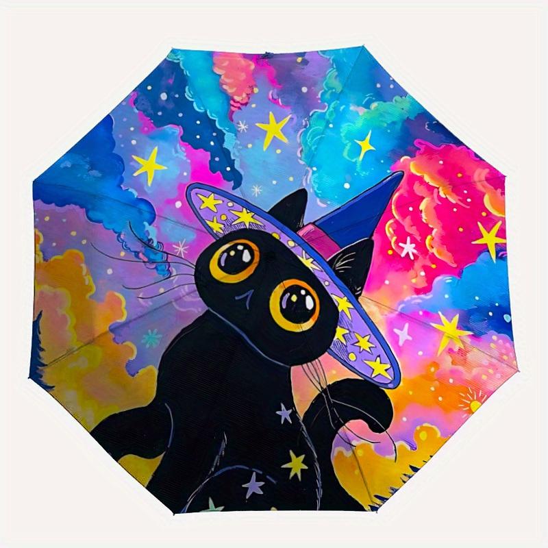 1pc Witch Cat Automatic Open 8-Rib Windproof Umbrella, Travel & Commuting, Suitable for All Seasons, Lightweight Portable 146