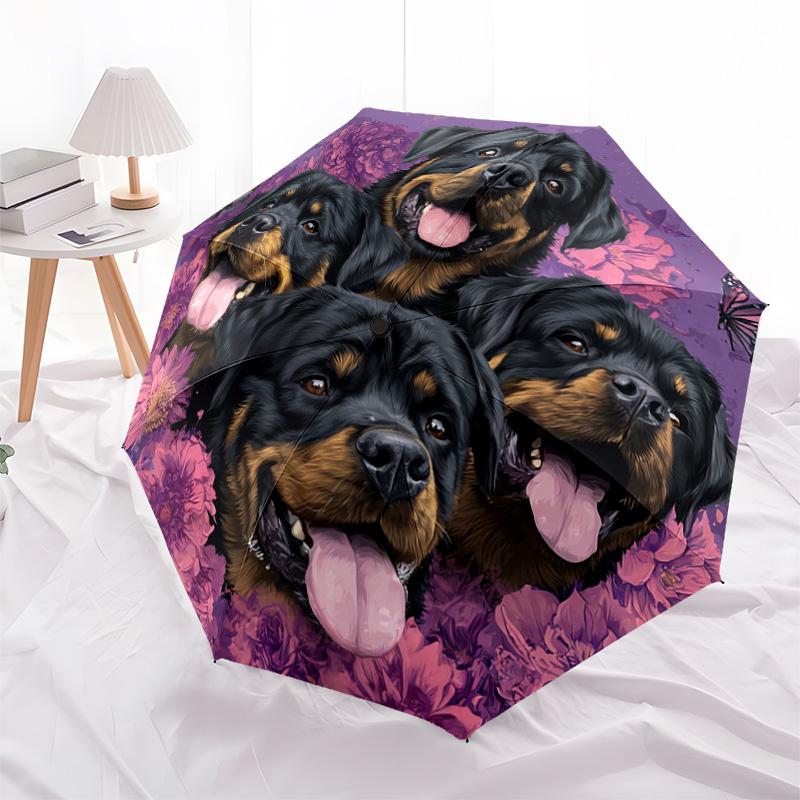 1 PC Automatic Folding Umbrella - Rottweiler Dogs Pattern, Portable & Foldable Design with 8 Ribs, Christmas Birthday Gifts