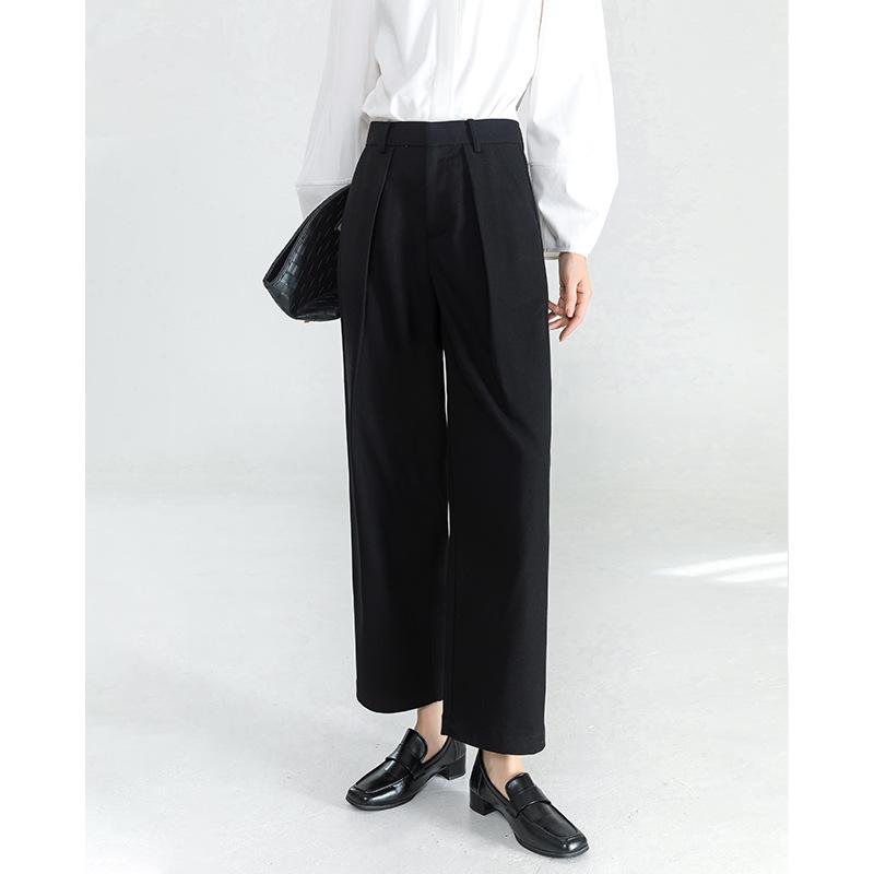 

Nine-point Wide-leg Pants for Women s New High-waisted Wool Versatile Slim Suit Sickle Pants XXXL чёрный