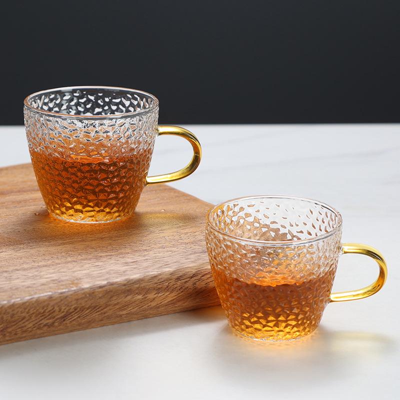 Set of Six Hammered Pattern Small Borosilicate Glass Tea Cups for Kung Fu Tea Tasting