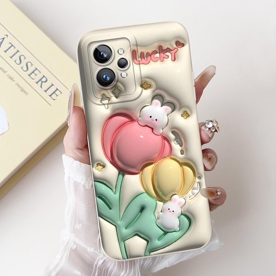 Cartoon Case For Realme GT2 Pro RMX3301 / Realme GT Neo2 GT 2 Bumper Soft Liquid Silicone Back Cover Flower Luxury Phone Shell