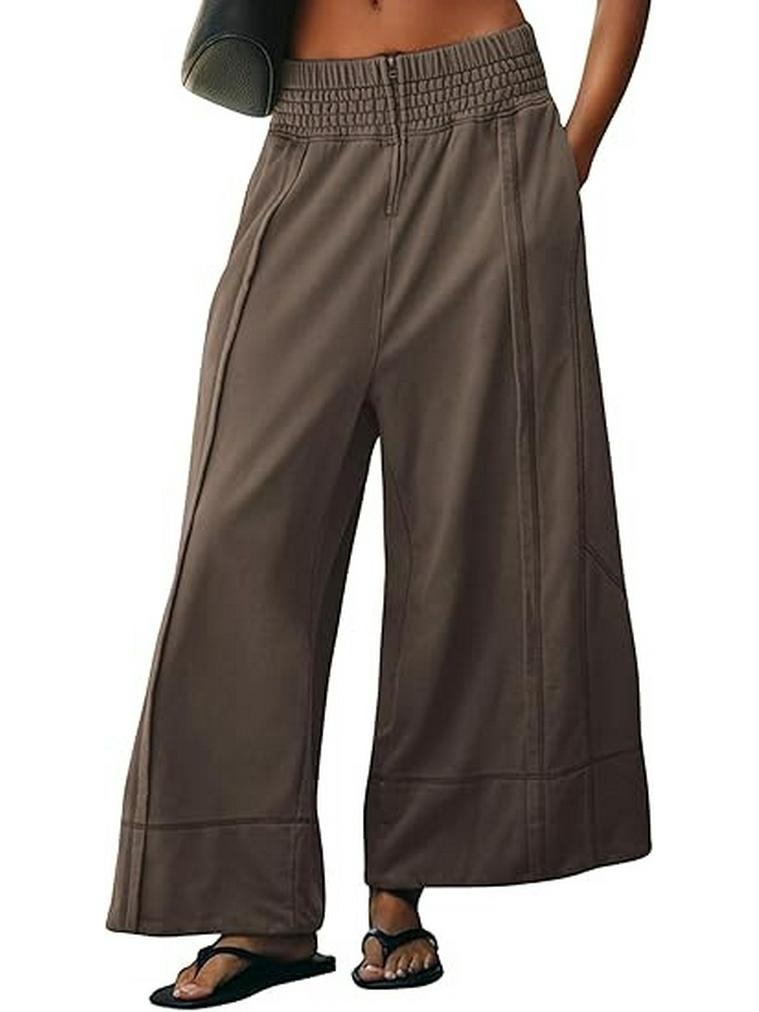 

Women s Solid Color Zipper Elastic Waist Wide-Leg Casual Sports Pants XXL кавовий