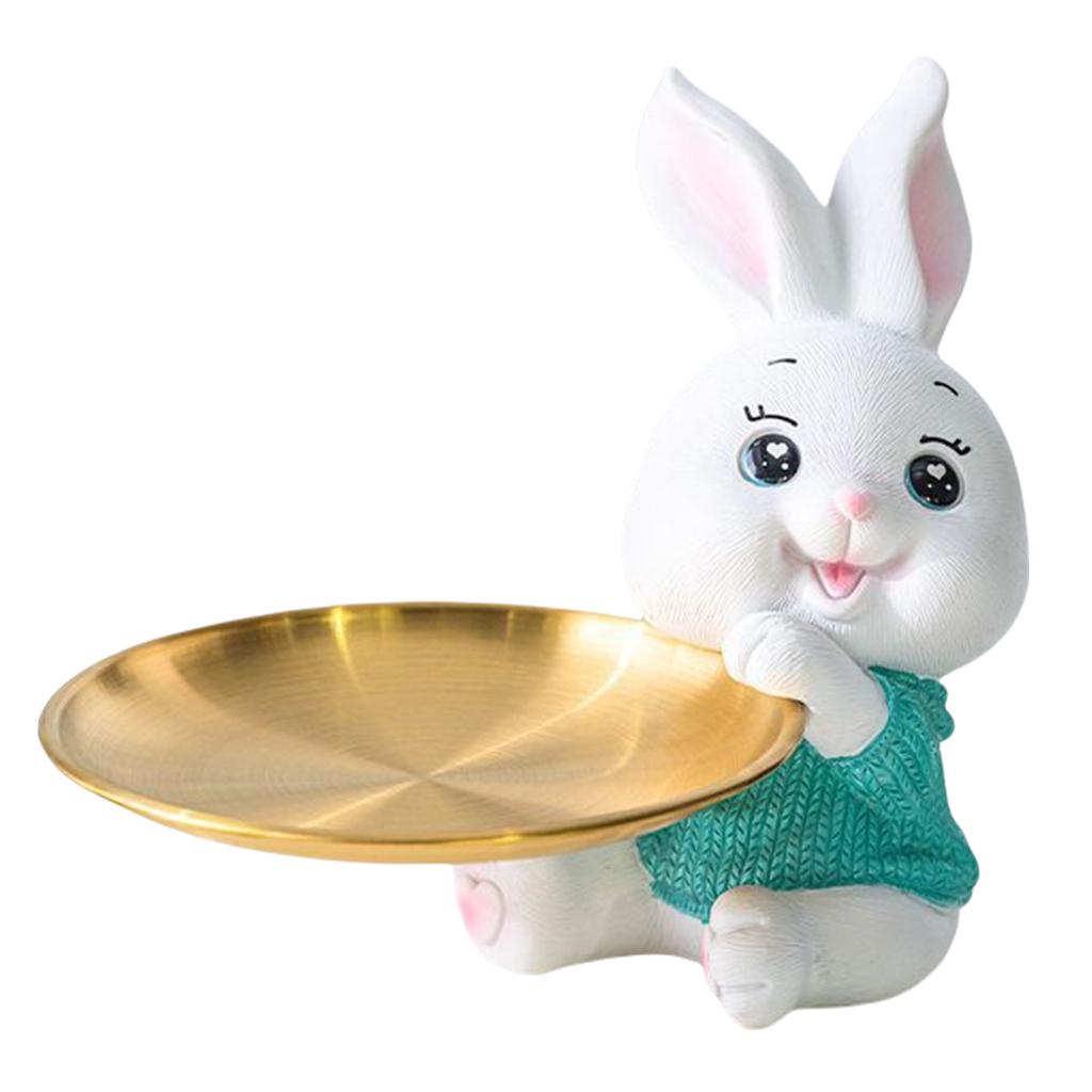 Entryway Key Storage Tray With Rabbit/Kitten Shape Resin And Iron Plate Key Holder For Desk Organization