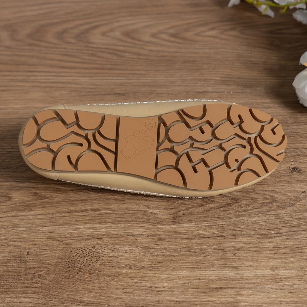 Elegant Plus-Size Women's Slip-On Flats with Rhinestone Floral Embellishments - Breathable PU Cover, Round Toe Design, Comfortable TPR Sole