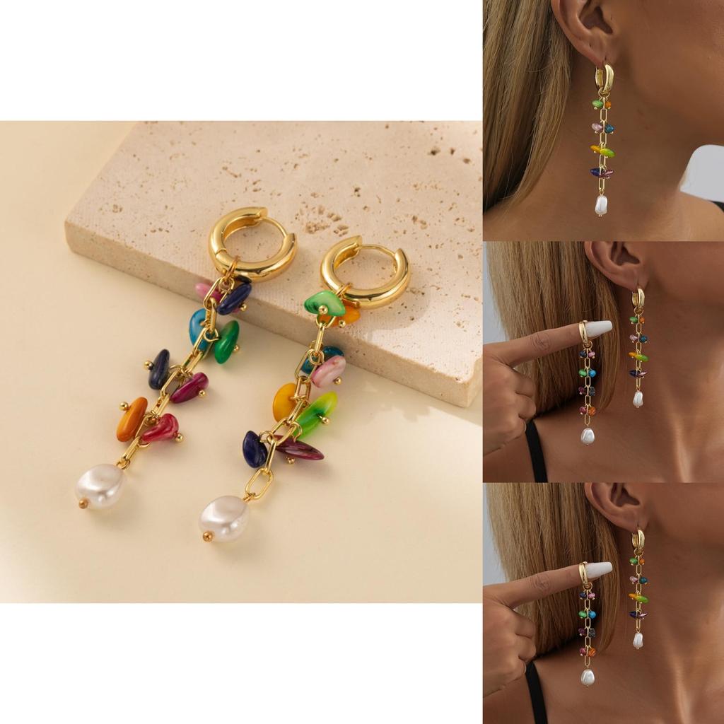 Trendy Irregular Stylish Geometric Earrings With Colorful Stones For Women