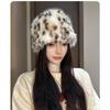 Korean Style Leopard Print Plush Bucket Hat Warm Winter Ear Protection Hat
