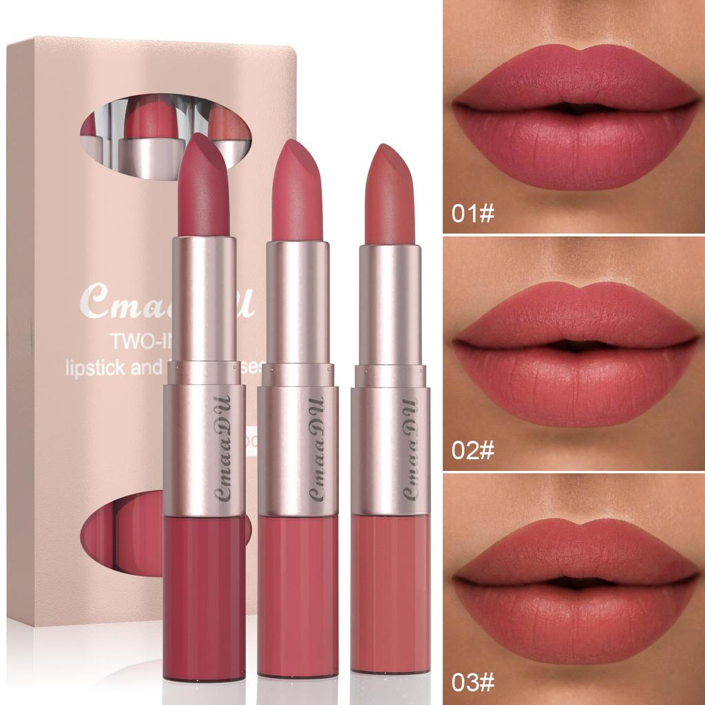 Long-Lasting 3-Color Lipstick & Lip Gloss Set - Double Headed Design for Natural, Lustrous Texture - Perfect Holiday Gifts for Women