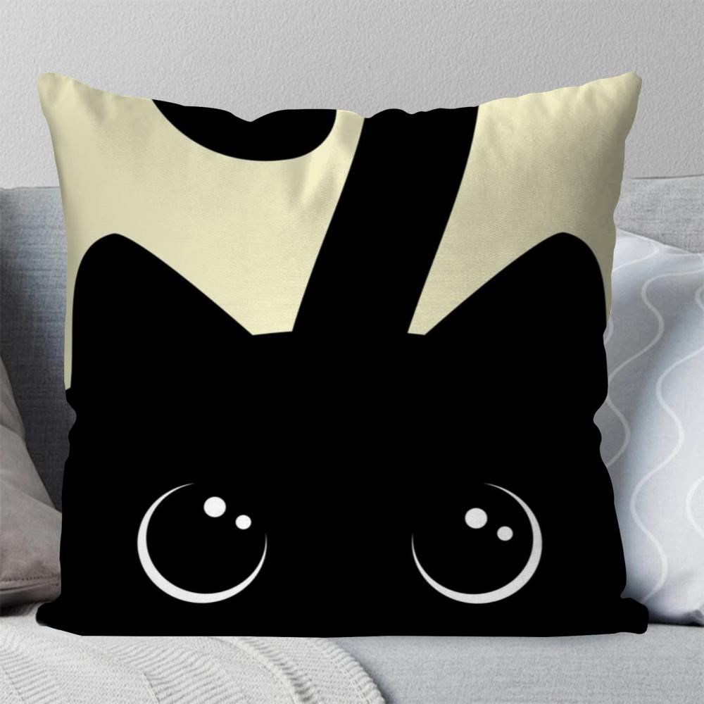 1pc Cute Black Cat Pillow Case Square Pillow Bedroom Sofa Leisure Comfort Cushion Car Living Room Home Decoration 40X40