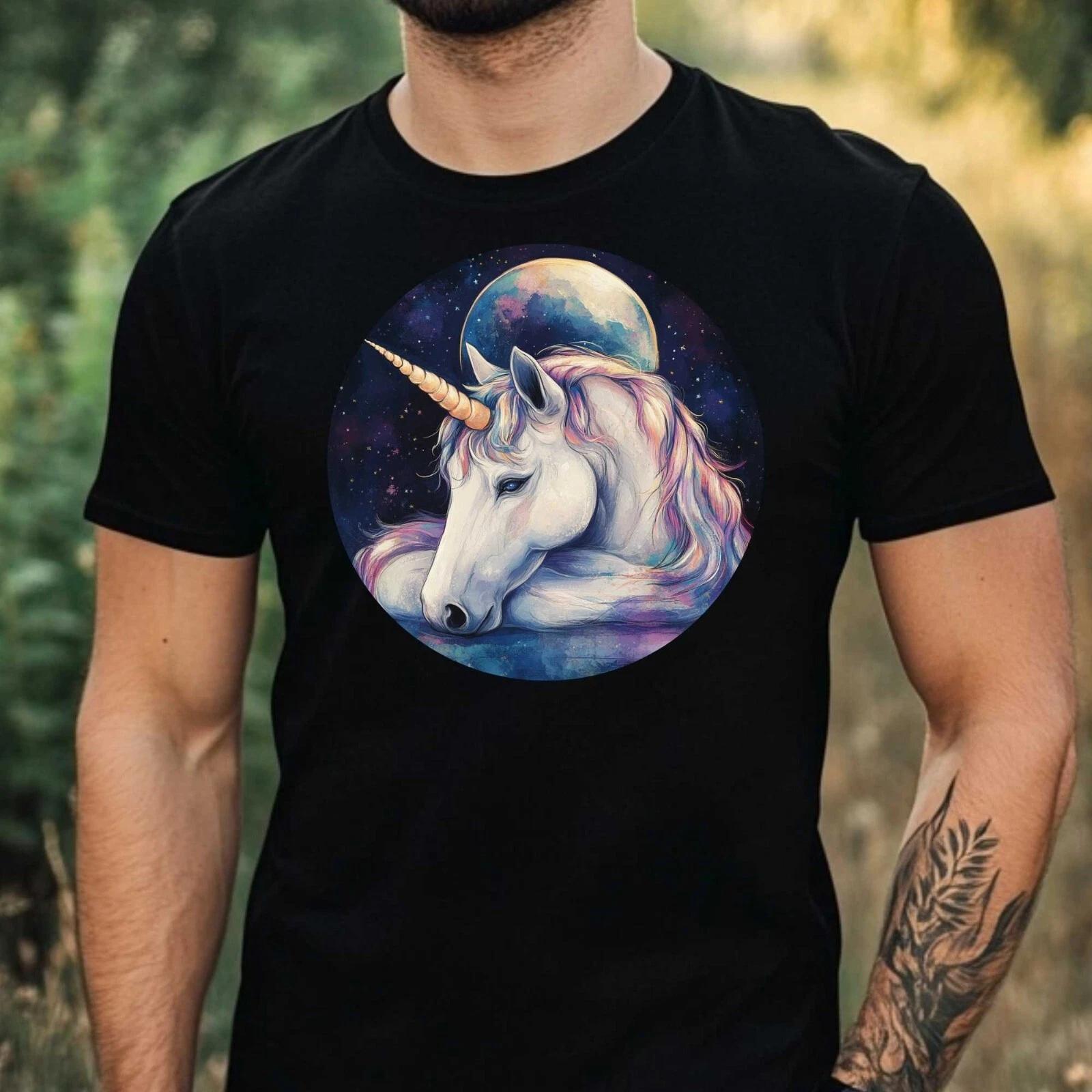 T-Shirt Herren Einhorn im Mondlicht Motiv Baumwolle Größe XS bis 5XL S