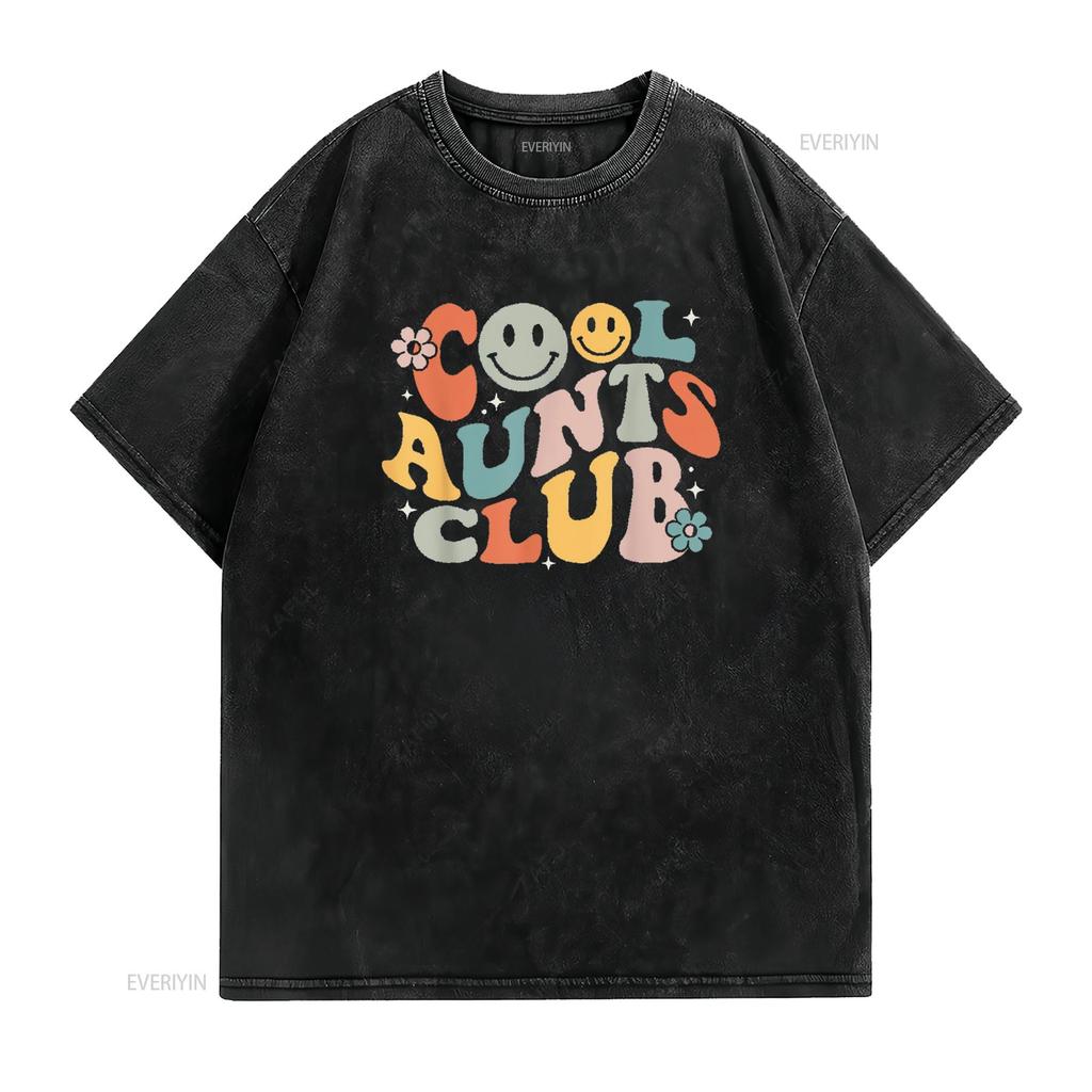 Cool Aunts Club Groovy Retro Smile Aunt Auntie Mother s Day T Shirt Black vintage Washed Top For Everyday Wear Versatile Casual