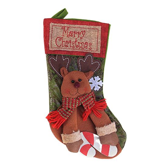 18" Christmas Stocking 3D Plush Santa Snowman Reindeer Design Hanging Burlap Stocking for Farmhouse Holiday Decor