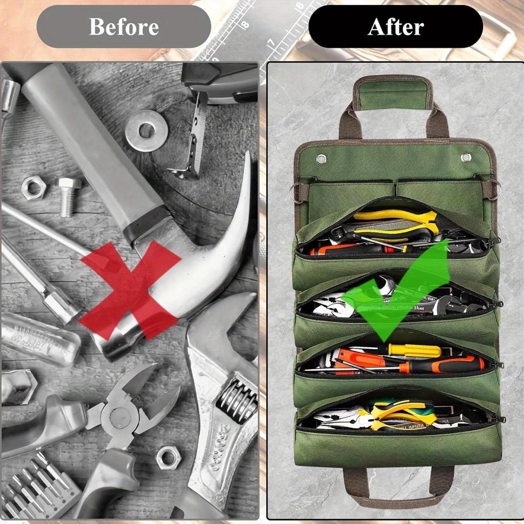 Heavy Duty Army Tool Roll-Up Bag – Durable Oxford Fabric Organizer For Mechanics Electricianstrucks  Handymentool Bag