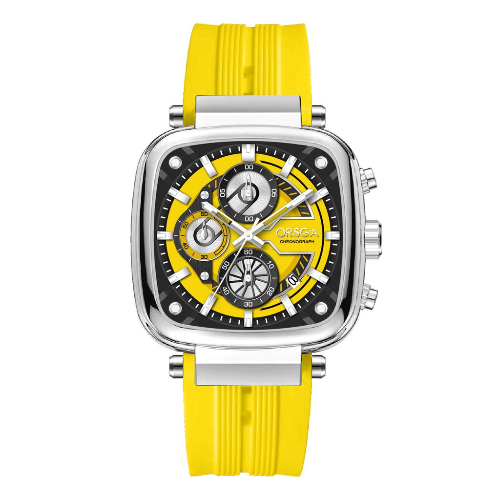 Mens Square Chronograph Watches Waterproof Luminous Quartz Wrist Watch with Silicone Strap