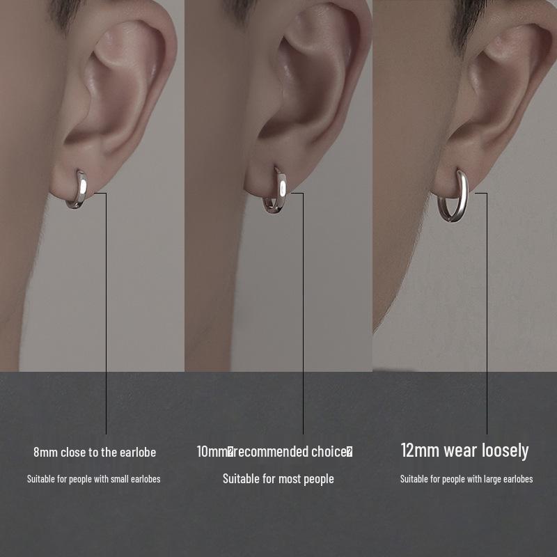 Men's Trendy 925 Plain Hoop Ear Clips & Stud Earrings