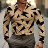 Men's Geometric Triangle Print Dress Shirt Long Sleeve Button Down Casual Slim Fit Business Party Tops For Men