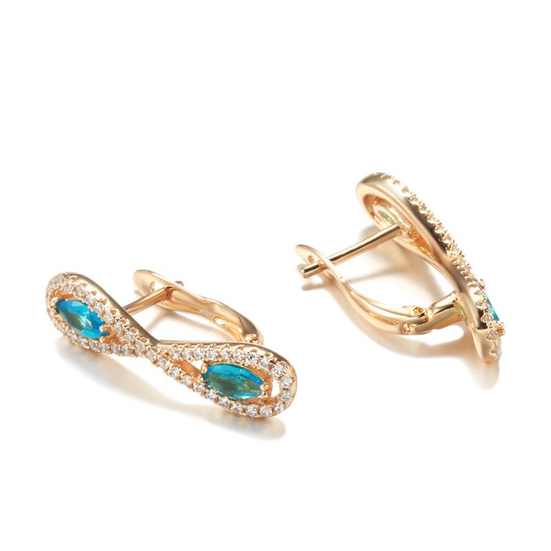 Kinel Blue Zircon Symmetric Rose Gold Color Earrings