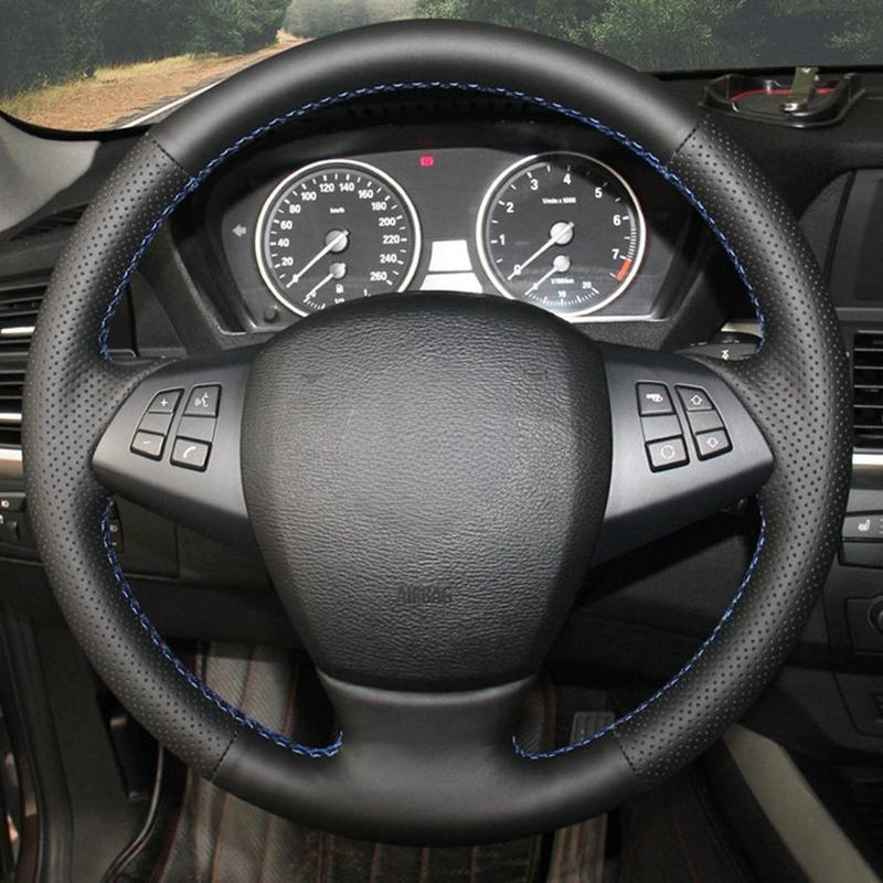 Hand-stitched Steering Wheel Cover Black Leather Car Steering Wheel Cover for BMW E70 X5 2008-2014 X6 E71 2008-2015