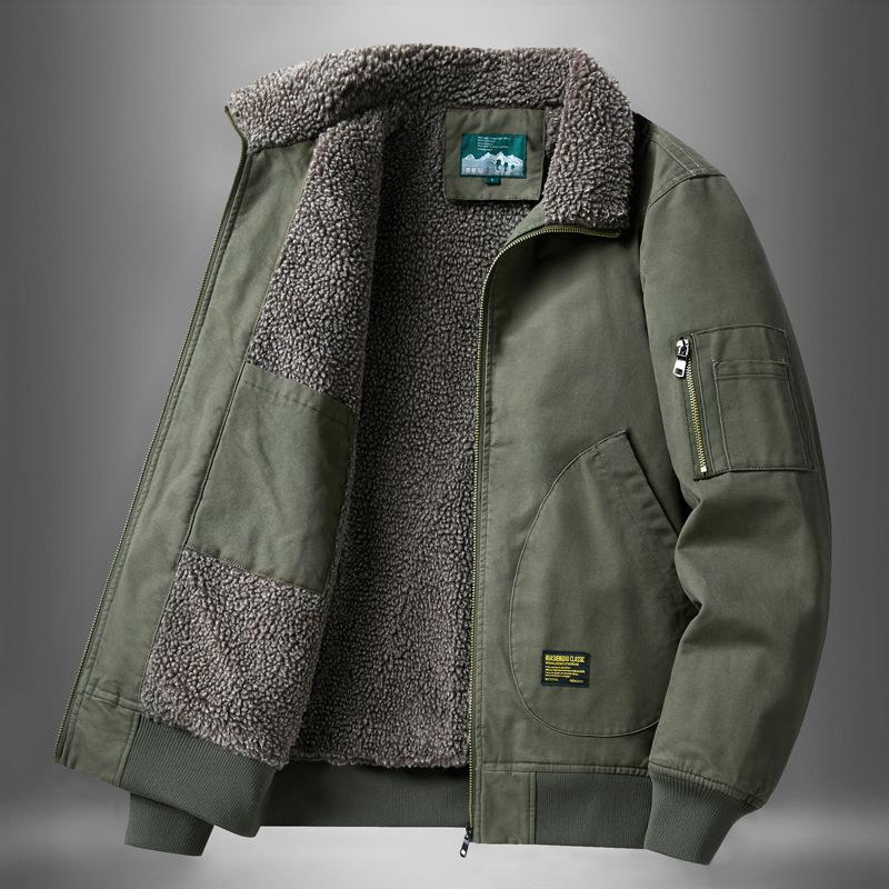 Winter Man Thicken Fleece Cargo Coat Turn Down Collar Zipper Men Pilot Jacket Outdoor Casual Pocket Male Outerwear
