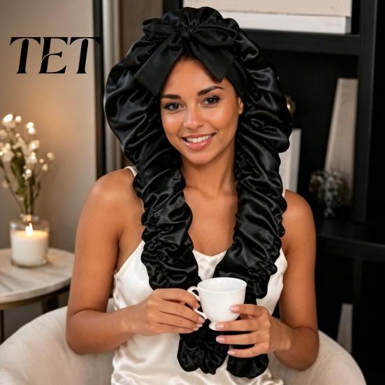 Soft Sleeping Nightcap No Heat Hair Curling Cap for Women, Adjustable Curls Tangle Free Satin Bonnet, Double Layer Medium, Long Hair, Braids,