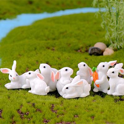 Mini Animal Craft Miniature Rabbit Figurine Fairy Garden Resin Bunny Statue Micro Landscape