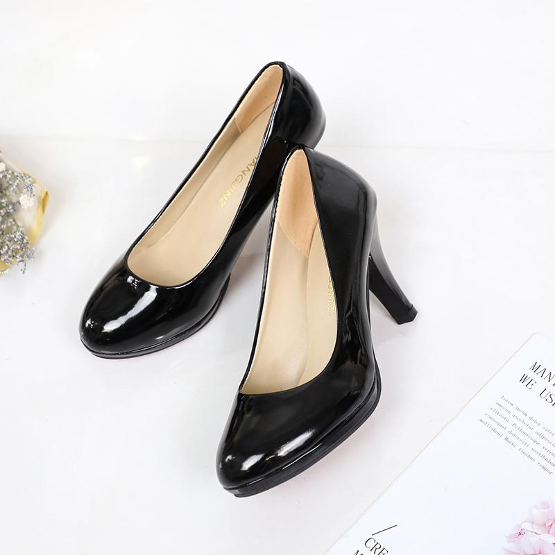 Spring and Autumn New Style Waterproof Platform Slip-on Shoes Fashionable Banquet Work Shoes Pointed Toe Thin Heels Pumps