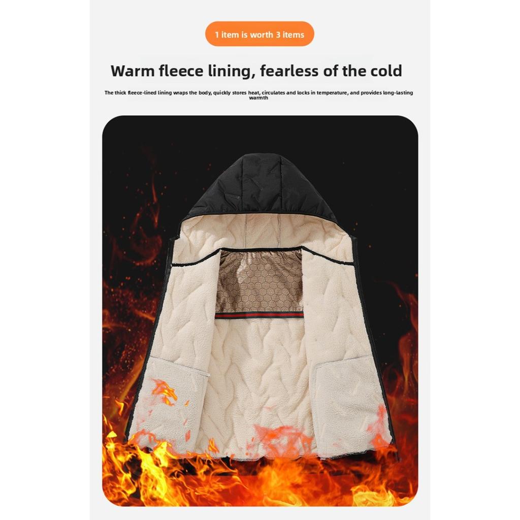 Cotton Jacket Men's Thick, Plus Size Men's Mid To Long, Down Cotton Jacket with Added Fleece and Increased Thickness for Warmth