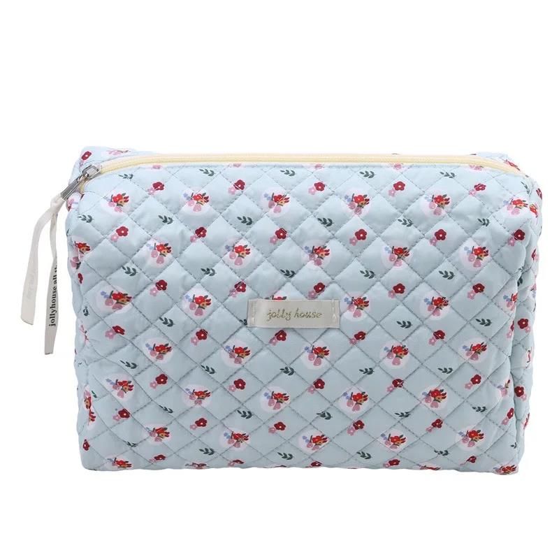 Hot Sale Practical Soft Cotton Women Zipper Cosmetic Organizer Cute Makeup Bag Large Make Up Purse Portable Handbag