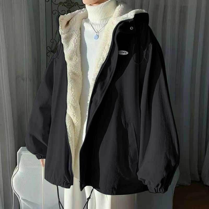 Women's Lambswool Coat: Korean-Style Loose Workwear, Hong Kong-Style, Fleece-Lined, Thickened, Cotton-Padded Jacket for Autumn and Winter.