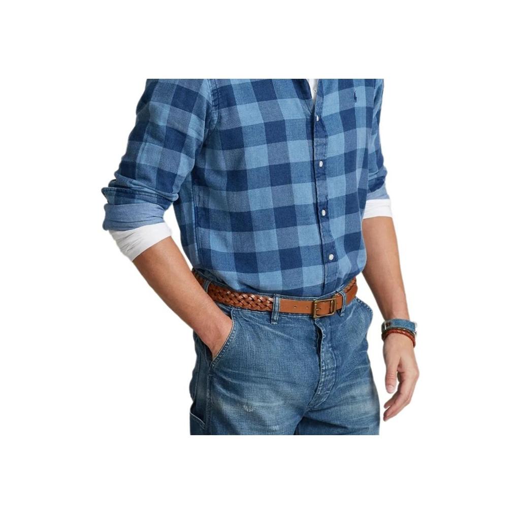 Polo Ralph Lauren Plaid Logo Pony Embroidered Long Sleeve Shirt Men Shirts Indigo MNPOWOV16821769-400