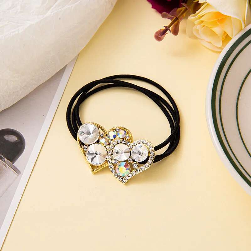 1 Piece Double Heart Elastic Hair Bands for Girls Cute Women's Hair Accessories Fashionable Hair Ties for Kids