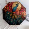 0106 Glass Window Peacock  pattern, automatic folding umbrella, portable and foldable design, 8 ribs, a Christmas or birthday gift.