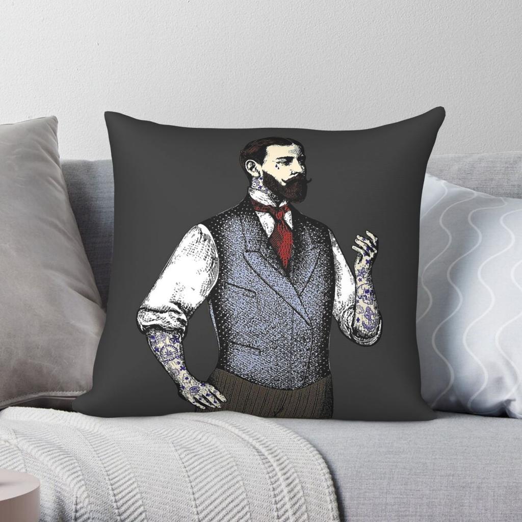 Victorian Tattooed Gentleman Square Pillowcase Polyester Linen Velvet Pattern Decor Pillow Case Home Cushion Cover Wholesale