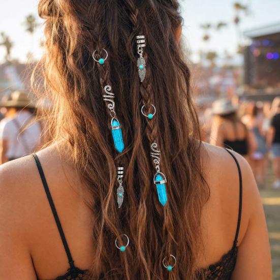 10Pcs Braid Hair Buckles, Feather Style Dreadlocks Hair Accessories, Alloy Open Design Braid Hair Clips for Thin Thick Multi-Strand Braids