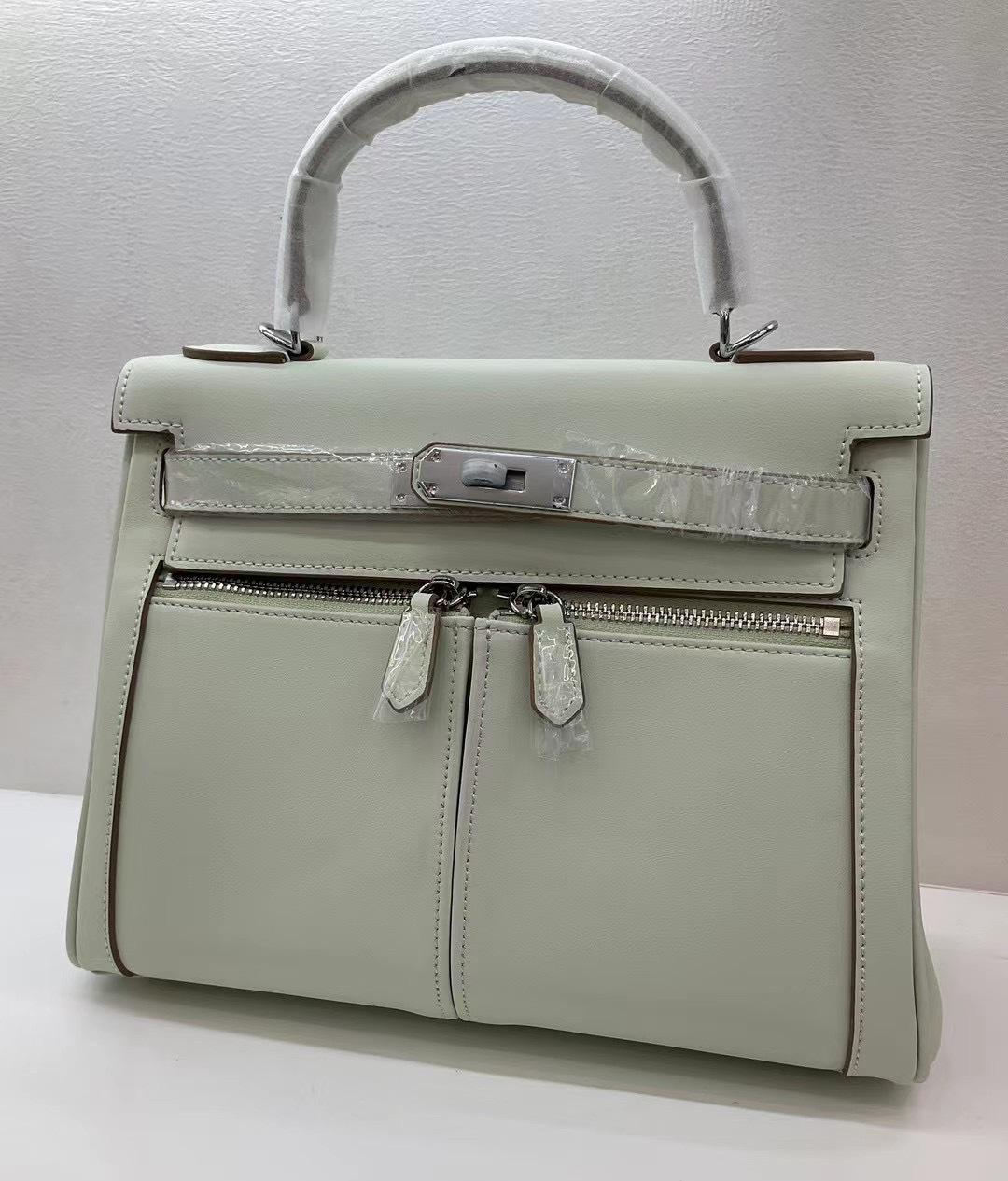 

Новая сумка Swift из натуральной кожи с серебряной пряжкой Kai и широким внутренним швом на плечевом ремне, модная сумка с двумя карманами на молнии 28x12x22cm зелёный