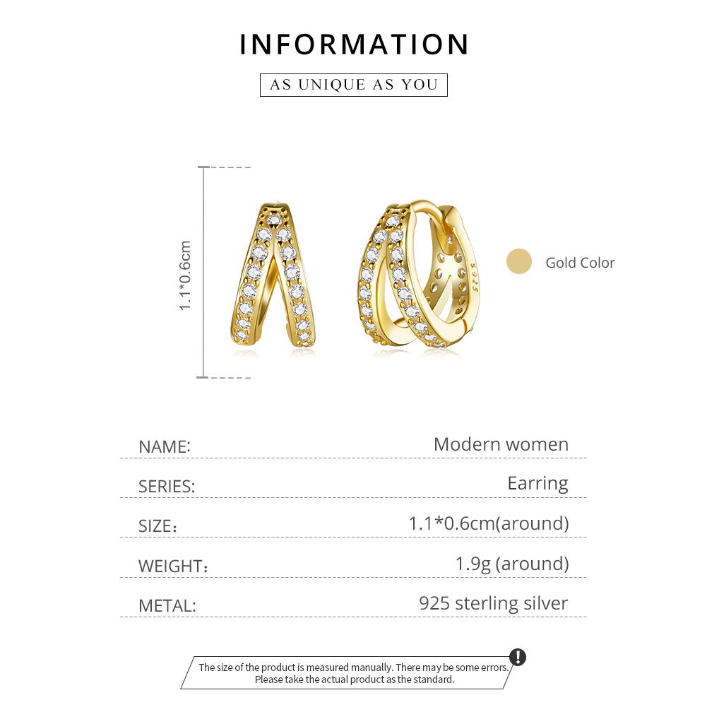 Bamoer Zircon Earrings 925 Silver Unique Double-layered Design Hoop Earrings Women Fine Jewelry