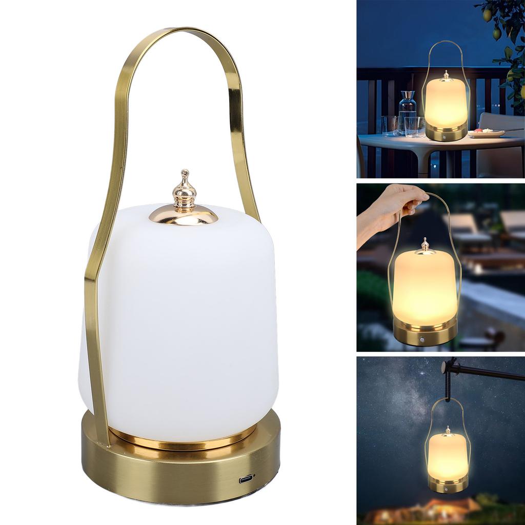 Cordless Lantern LED Retro Rechargeable Stepless Dimming 3 Lighting Modes with Handle Table Lamp for Home Bedroom Camping